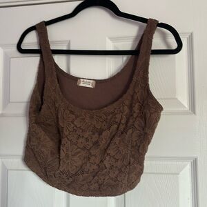 Altar’d state Brown Lace Floral Crop Top Tank Top | Size L